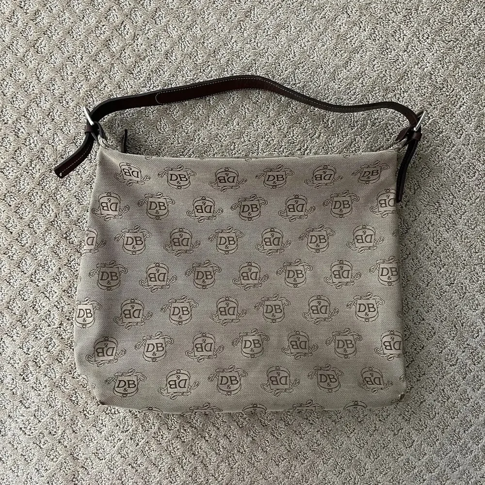 Vintage Dooney & Bourke Signature Crest Hobo Bag Purse Brown Tan